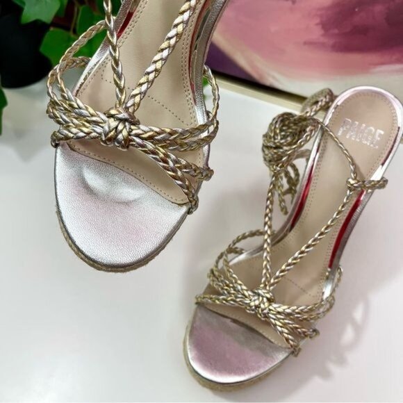 Paige Carson Braided Metallic Ankle WrapPlatform Block Heel Sandal Platinum 8.5 - Picture 8 of 13